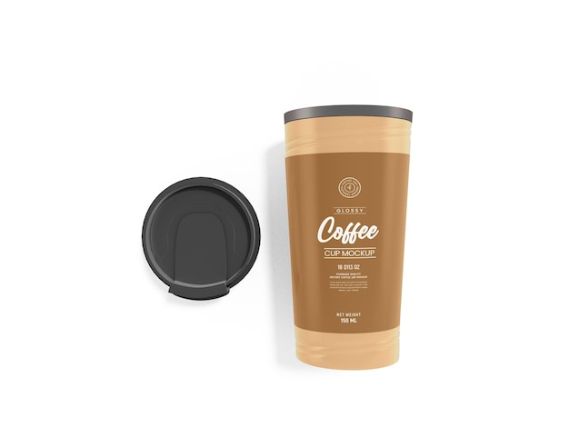 Reusable Glossy Plastic Coffee Cup Branding Mockup