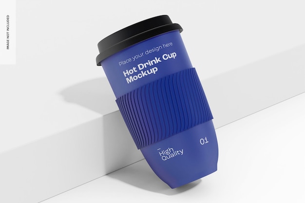 PSD reusable hot drink cup mockup, leaned