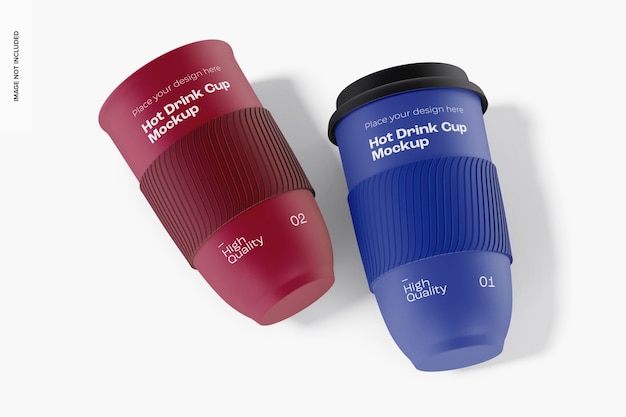 PSD reusable hot drink cups mockup, top view