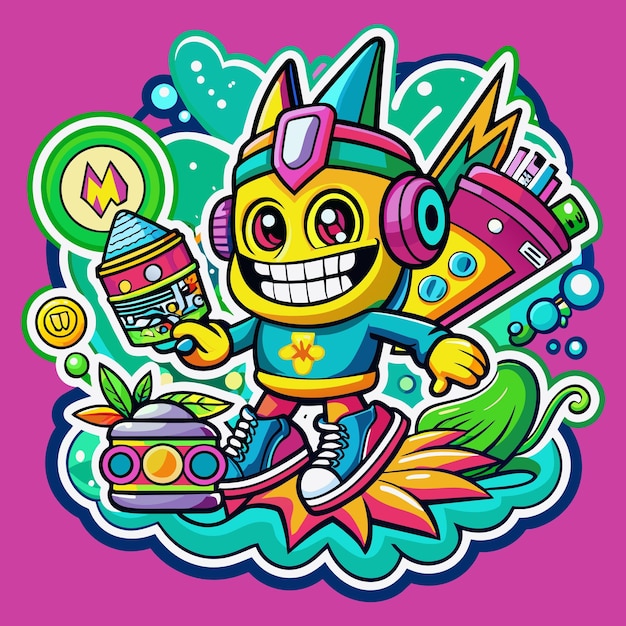 Revving Up Your Creativity A Playful Dive into Groovy Cartoon Street Art Stickers