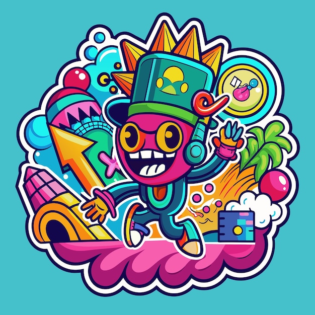 Revving Up Your Creativity A Playful Dive into Groovy Cartoon Street Art Stickers