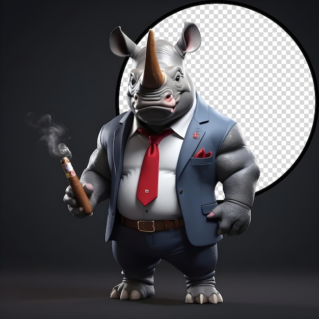 PSD rhino_dressed_as_gangster_holding_cigar