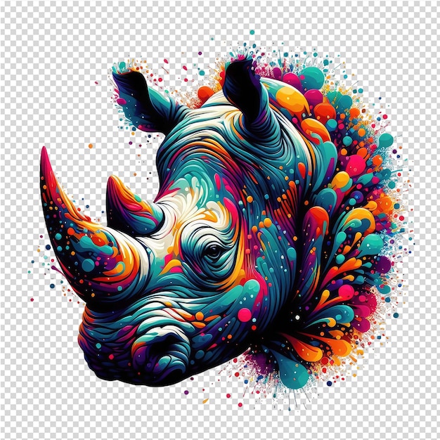 a rhino with colorful and colorful spots is drawn on a white background