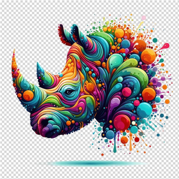 a rhino with colorful spots and the word rhino on it