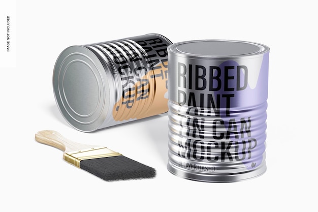 Ribbed Paint Tin Cans Mockup