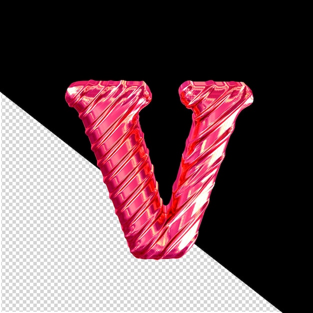 Ribbed pink 3d symbol letter v