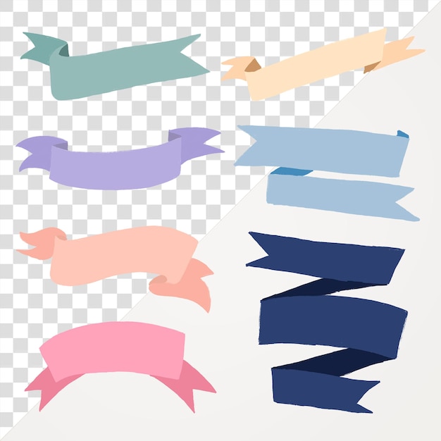 PSD ribbon banner png pastel sticker set