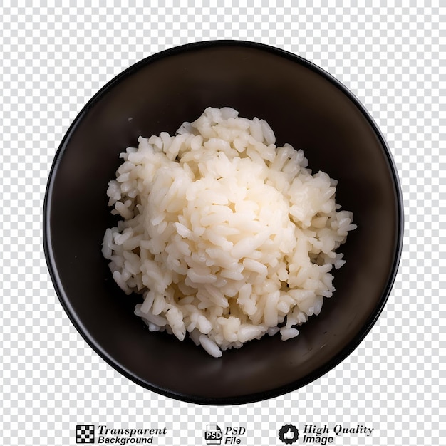 Rice in black bowl top view isolated on transparent background