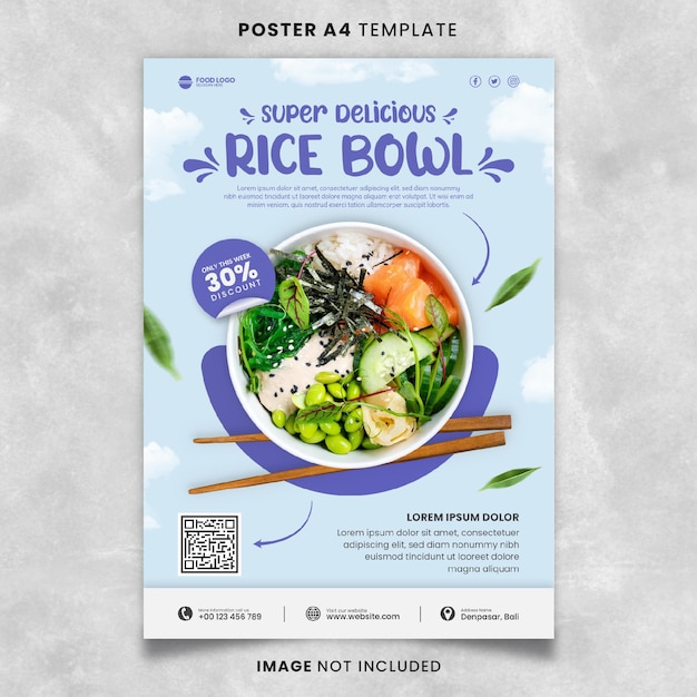 Rice Bowl Food and Restaurant Poster A4 Template Ready to Print