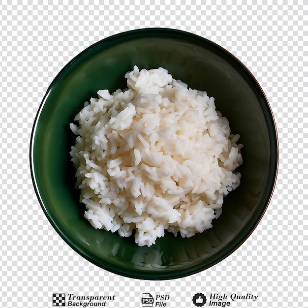 Rice in gret bowl top view isolated on transparent background