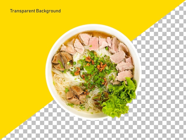 Rice Noodle Soup with Pork and Beef Balls on transparent background