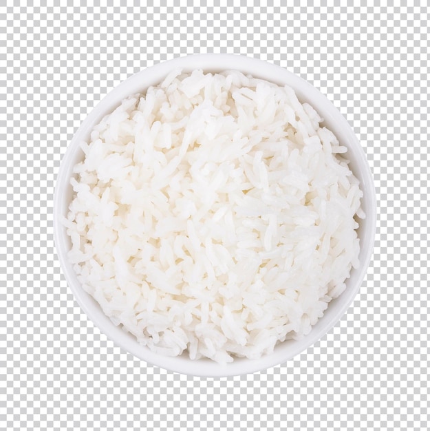 Rice in white bowl isolated Premium PSD Top view