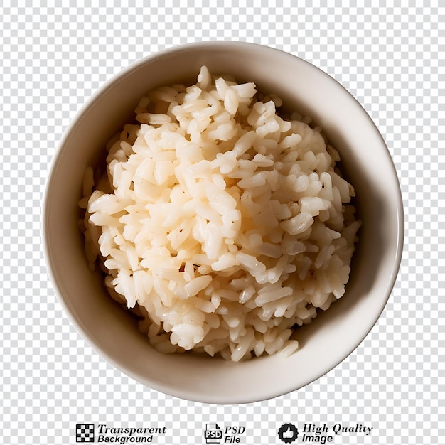 PSD rice in white bowl top view isolated on transparent background