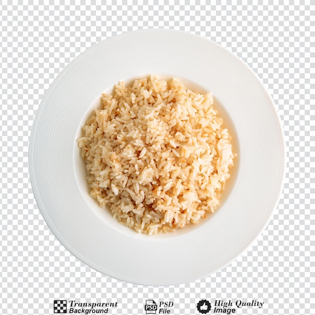 Rice in white plate top view isolated on transparent background