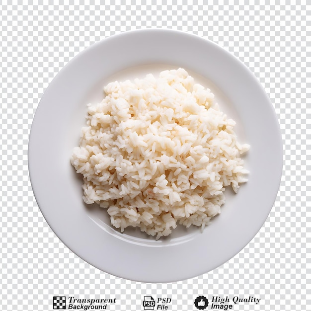 Rice in white plate top view isolated on transparent background