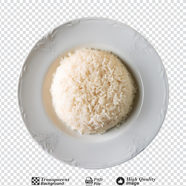 Rice in white plate top view isolated on transparent background