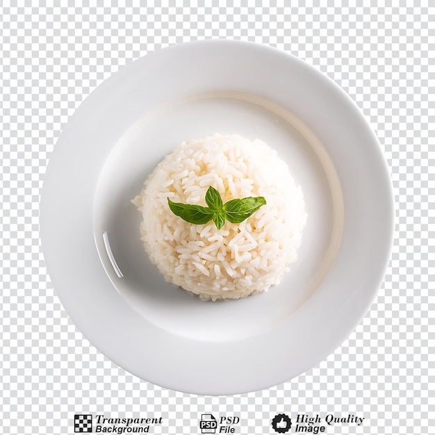 Rice in white plate top view isolated on transparent background