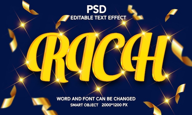 Rich 3d fully editable text effect premium psd with background