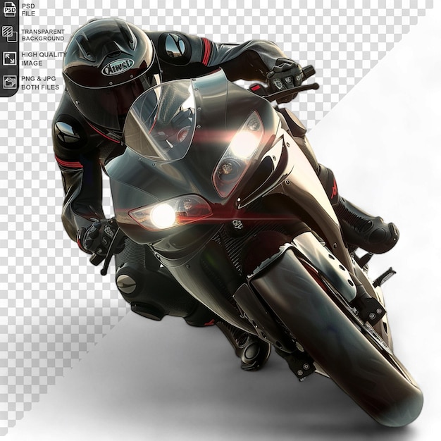 A rider on sports bike motorcycle on a transparent background