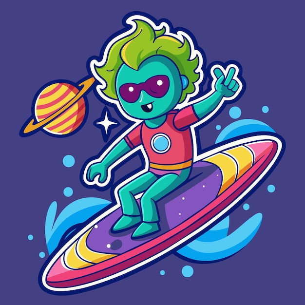 PSD riding the cosmic waves a groovy cartoon adventure of sticker surfing