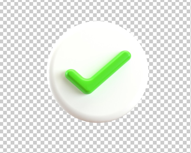 Right correct green icon on white circle 3d