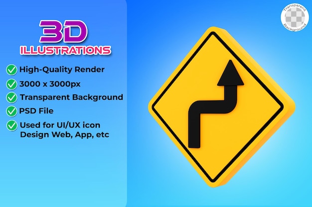 Right Double Bend Sign 3d illustration