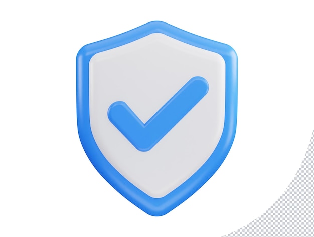 Right mark with protect shield 3d rendering vector icon illustration