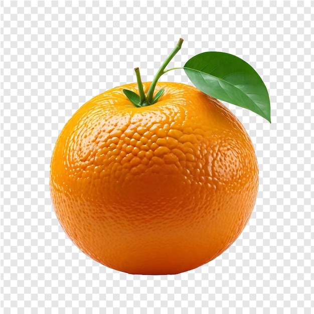 a ripe orange with a green leaf on it