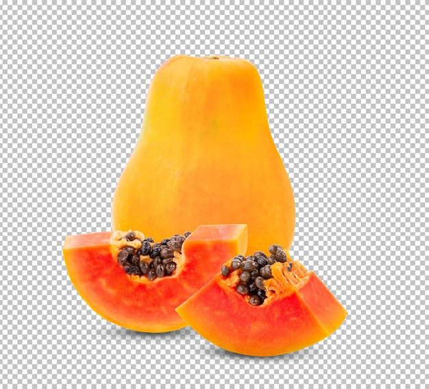 Ripe papaya fruit with seeds isolated on alpha layer