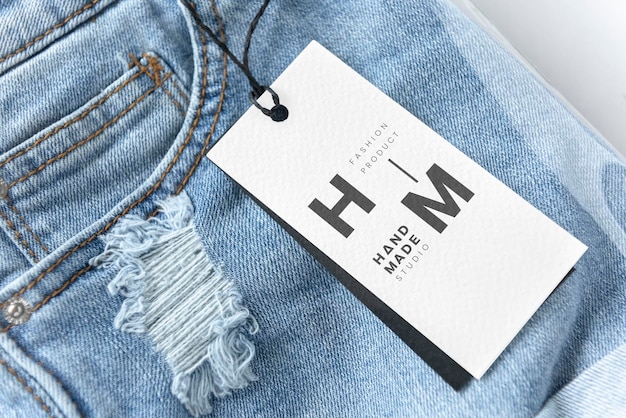 PSD ripped jean shorts with a tag mockup