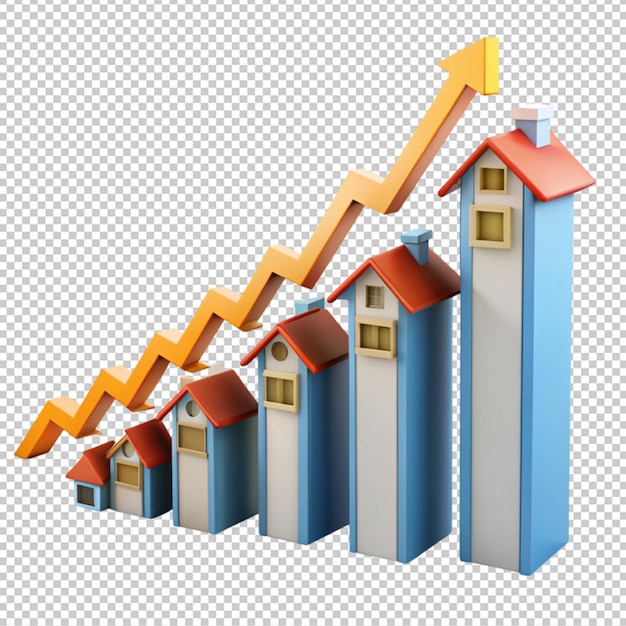 PSD rise in prices for real estate concept houses over on transparent background