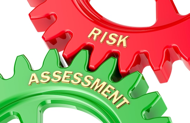 PSD risk assessment concept with colored gearwheels 3d rendering isolated on transparent background