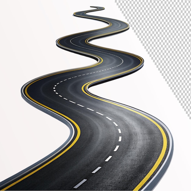 PSD road winding highway isolated two lane pathway on transparent background