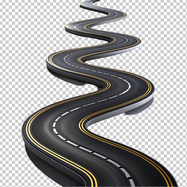 Road winding highway isolated two lane pathway on transparent background