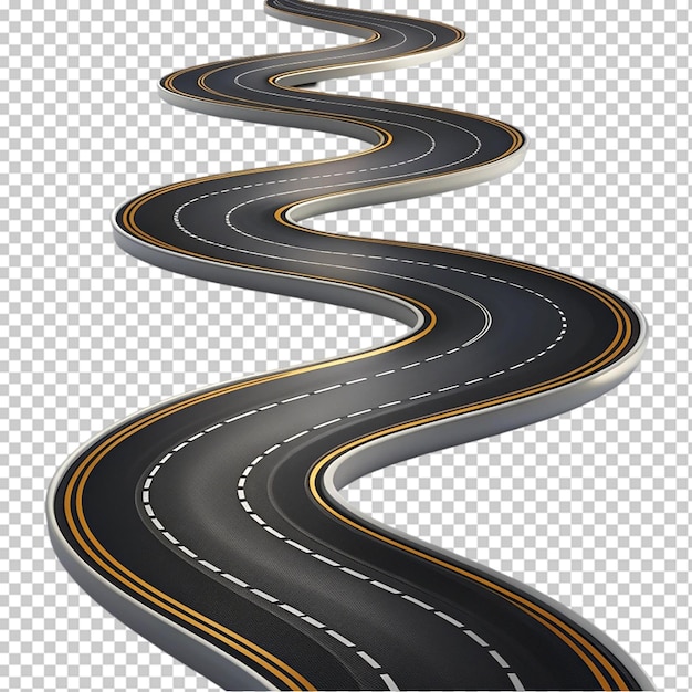 Road winding highway isolated two lane pathway on transparent background