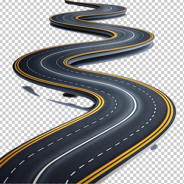 PSD road winding highway isolated two lane pathway on transparent background