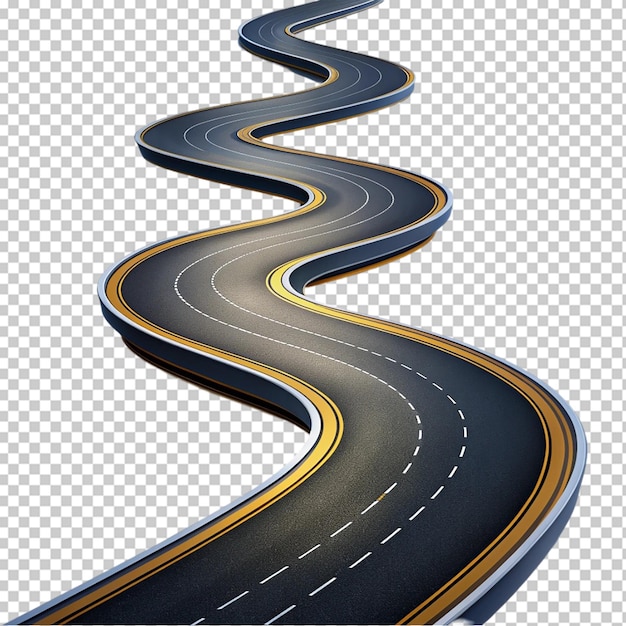 Road winding highway isolated two lane pathway on transparent background