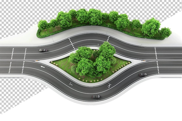 a road with a curve and a road with trees on it