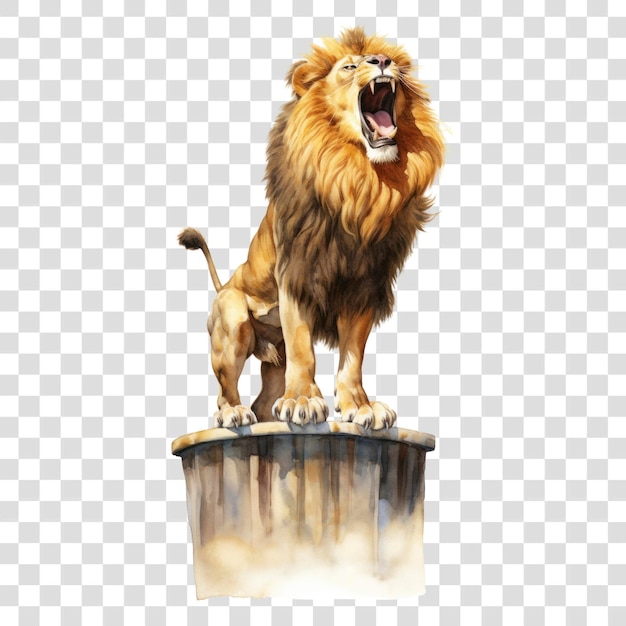 PSD roaring lion on rocky pedestal