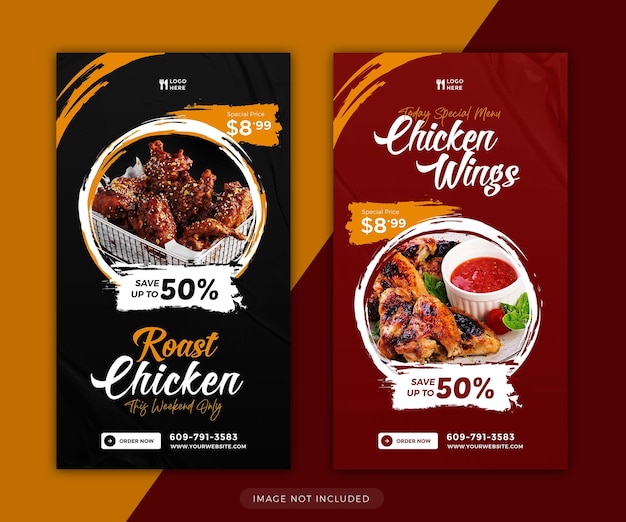 roast chicken and chicken wings instagram stories food banner template