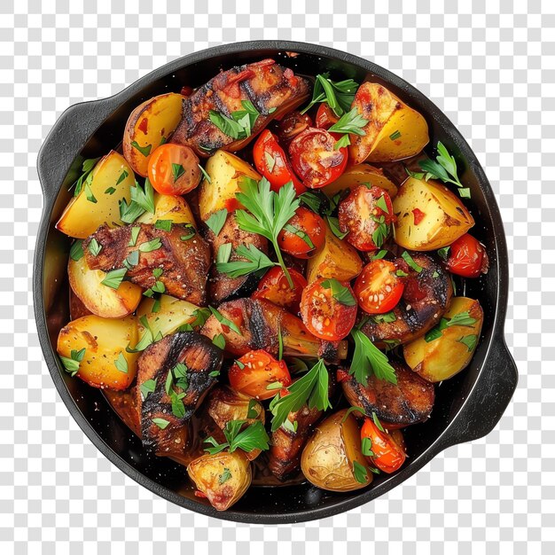 PSD roasted bbq with spices potato and tomato food realistic