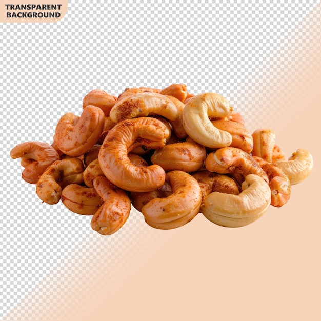 Roasted cashew nuts isolated on transparent background