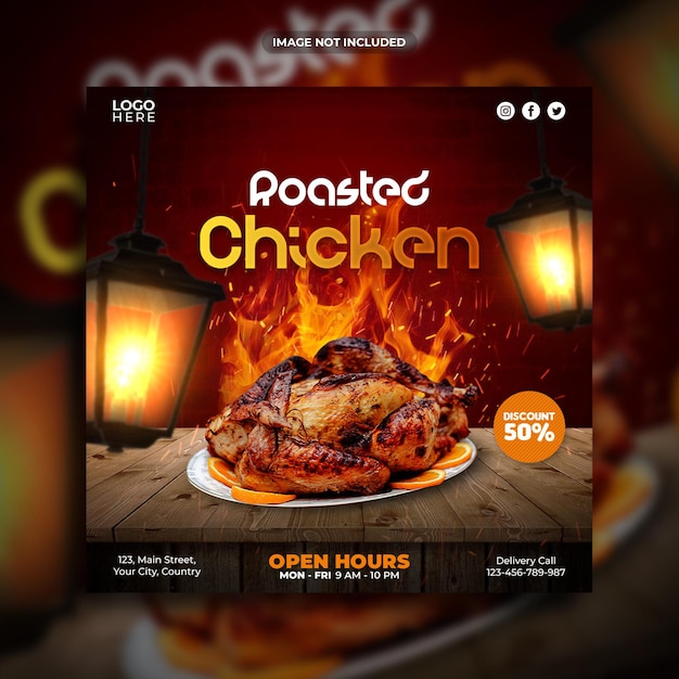 Roasted chicken menu promotion instagram post or square web banner social media template