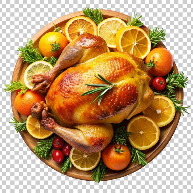 PSD roasted chicken oranges and vegetables isolated on transparent background psd