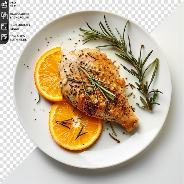 A roasted chicken on a plate or wood on a white background