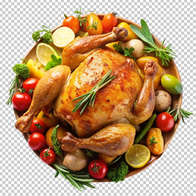 PSD roasted chicken and vegetables on transparent background