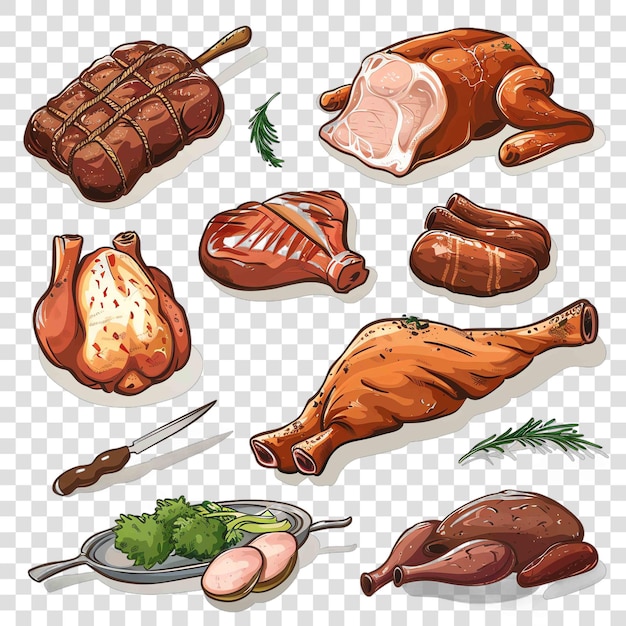 PSD roasted meats transparent background vector element