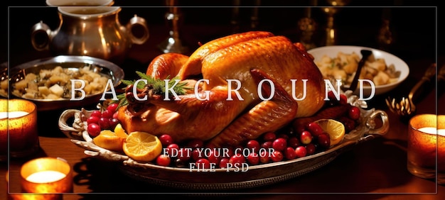 PSD roasted turkey centerpiece on a festive table