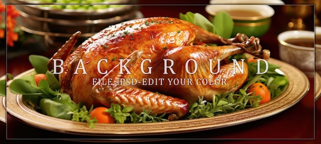 PSD roasted turkey on a festive table setting