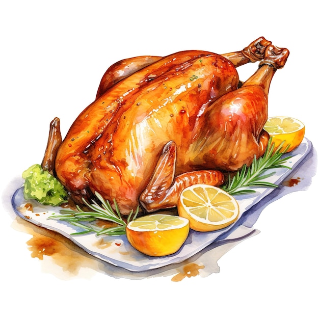 Roasted Turkey Foods Illustration Watercolor Style AI Generated